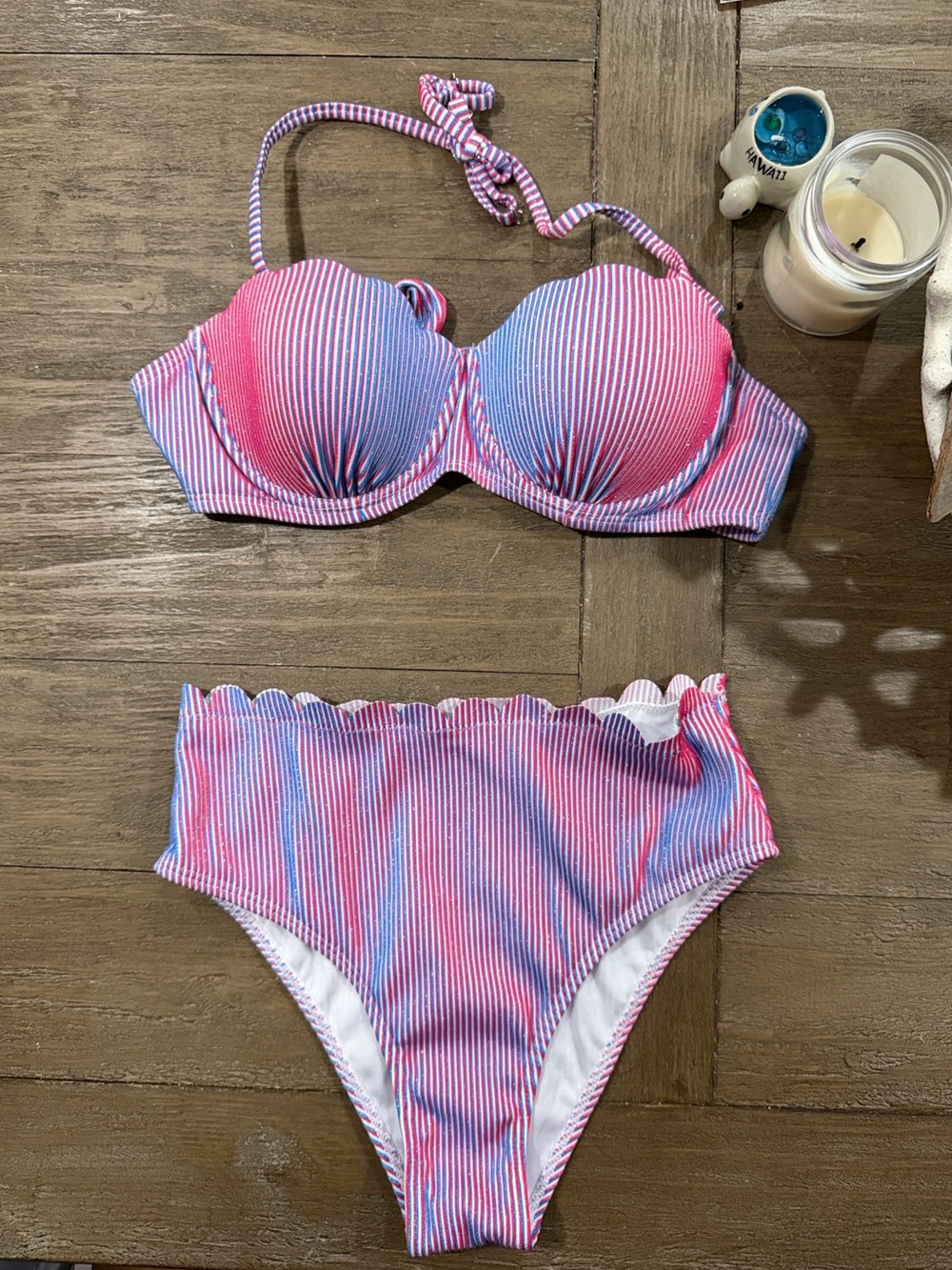 Red and Blue Striped Two-Piece Bikini Set NWOT